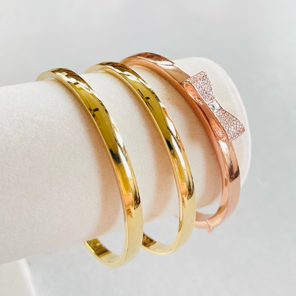 Set of 3 Kate Spade Bangles Bracelets Heart of Gold & Rose Gold Bow